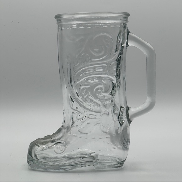 Clear Glass Cowboy Boot Fancy Design Beer Mug Stein - Picture 1 of 11